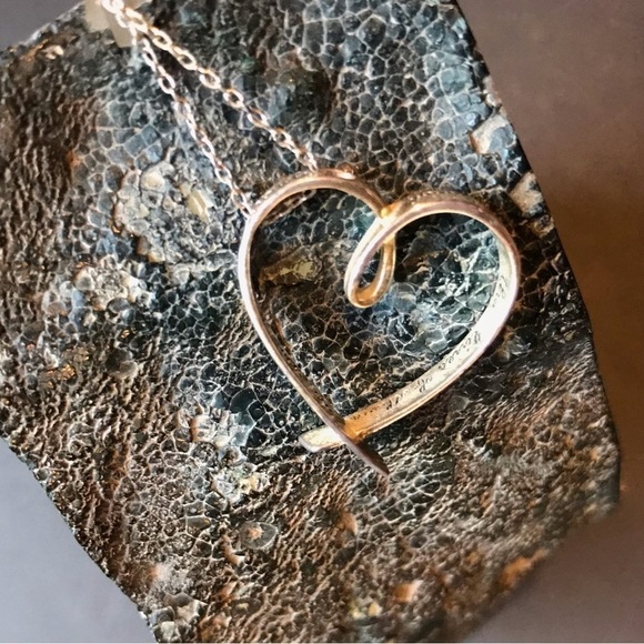 Sterling Silver Heart Necklace Engraved in Cursive “May Happiness Touch Your…” - Picture 6 of 10